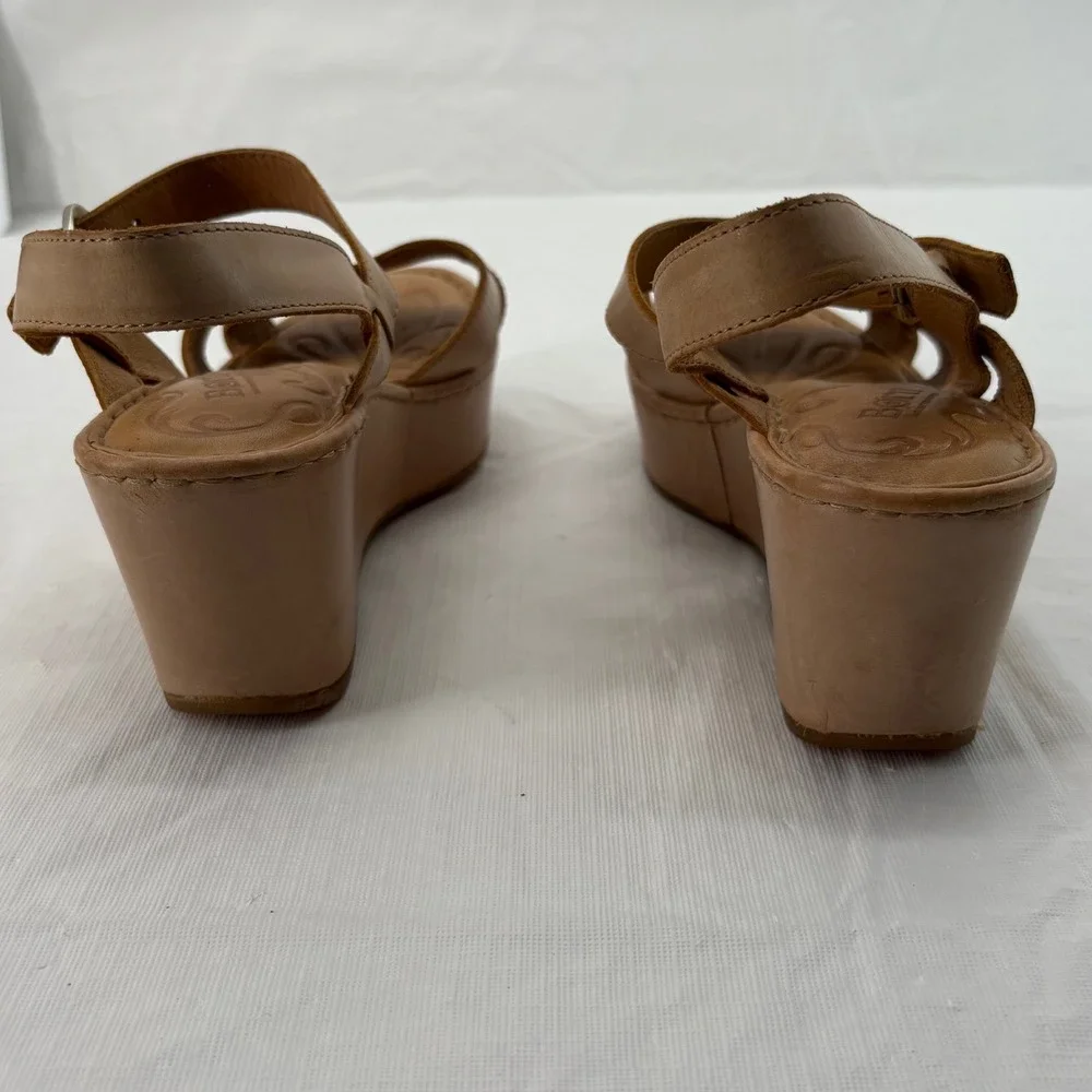 Born Tan Leather Platform Wedge Sandals Slingback Buckle D58341 Womens 7M